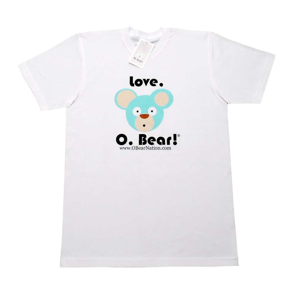 White O. Bear t-shirt with a cartoon bear design and text on a white background